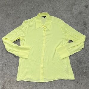 Massimo Dutti Button Down Yellow Semi Sheer Open Slit Long Sleeve Shirt Medium